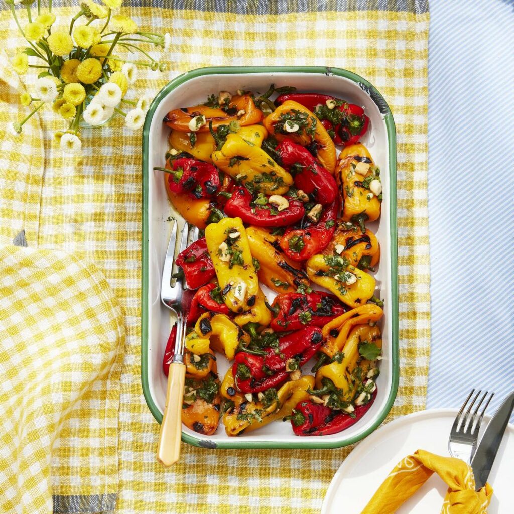 Charred Baby Peppers with Lime and Cashew Vinaigrette