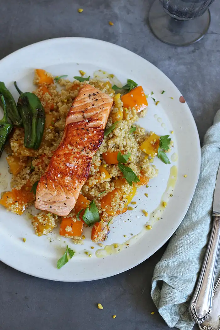 Salmon with Roasted Red Pepper Quinoa Salad