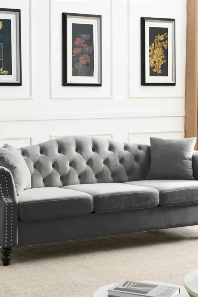 Chesterfield Gray Nailhead Sofa