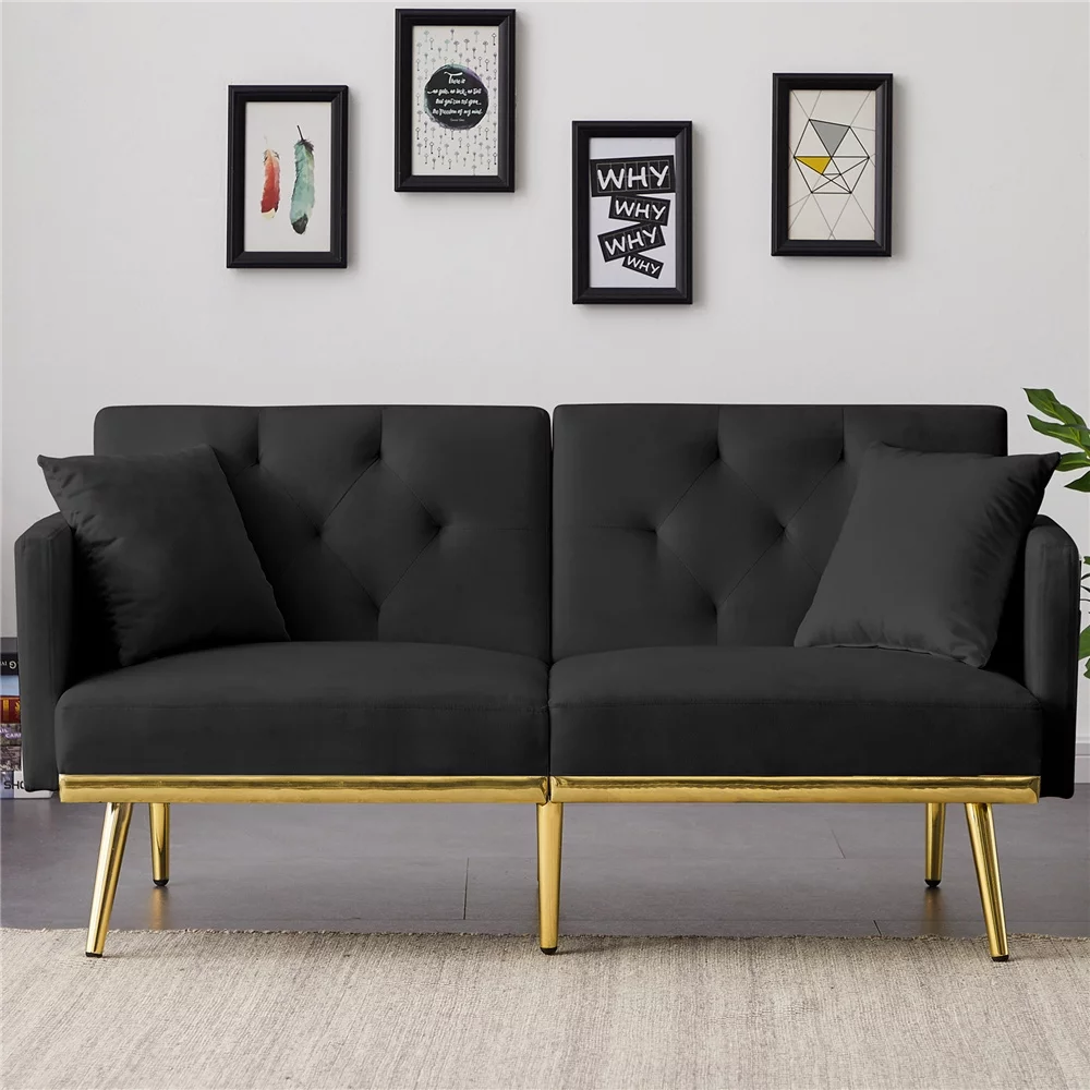 black sofa with gold framing
