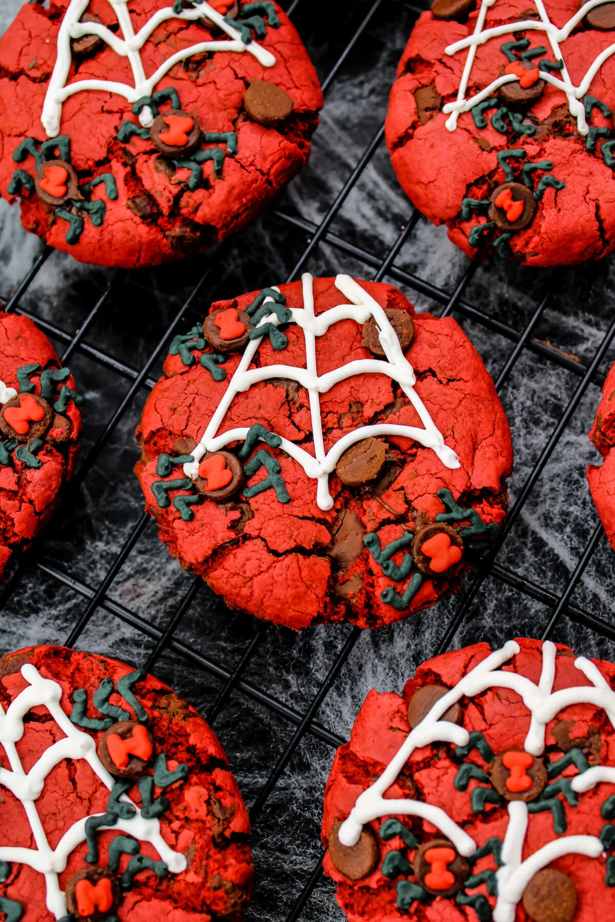 Red Velvet Halloween Spider Cookies