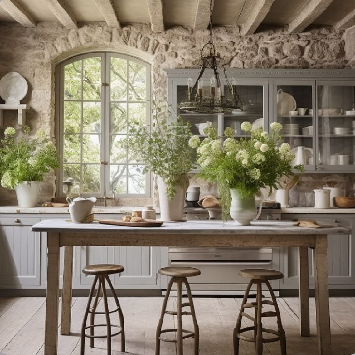 Stone Plus Wood French Country Kitchen