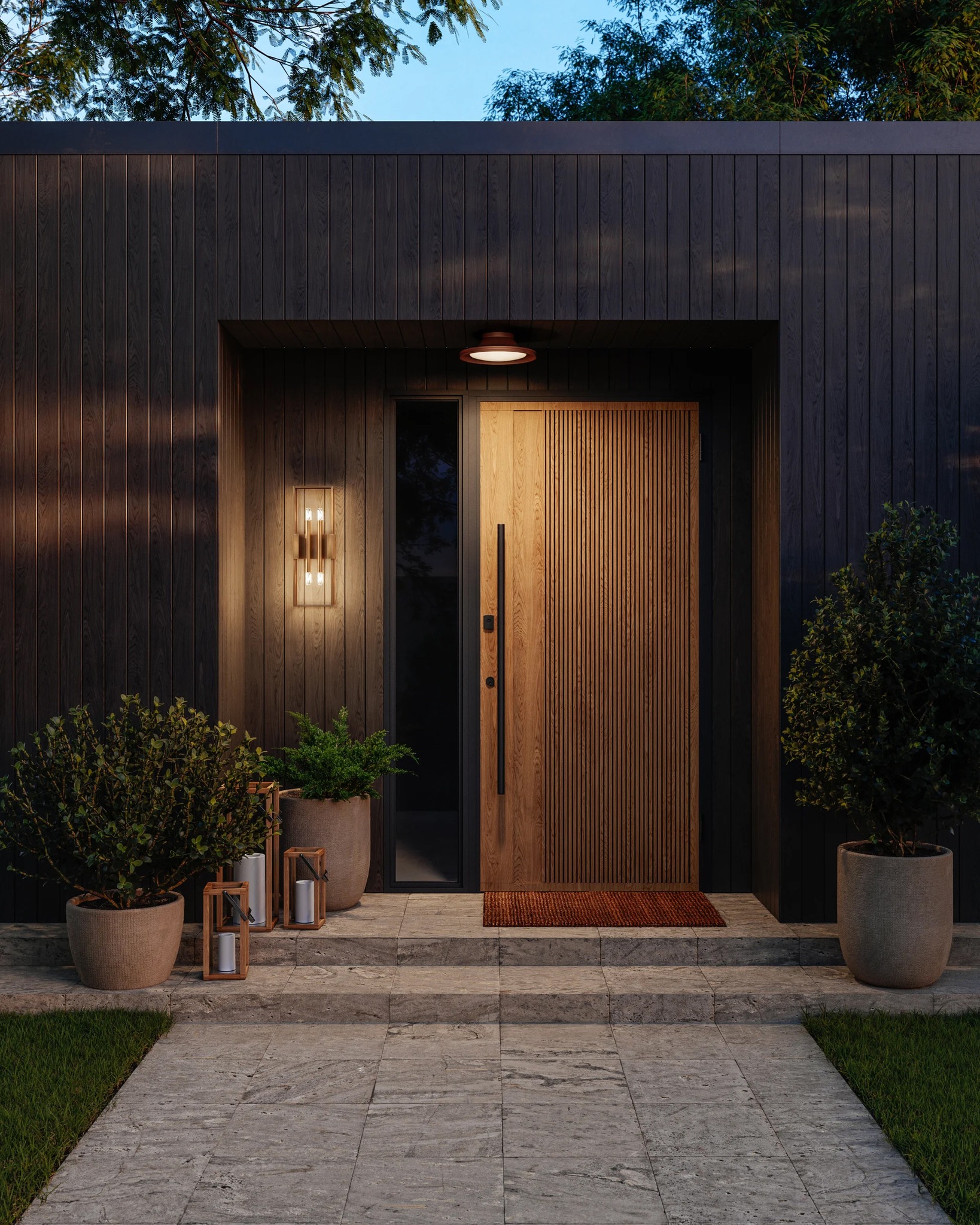 Brown Outdoor Entry Decor With Lighting