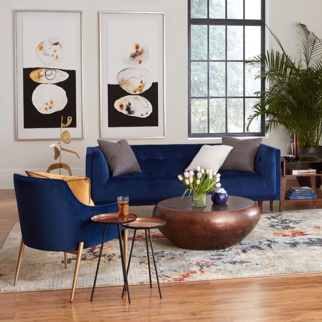 Navy Blue Midcentury Modern Living Room